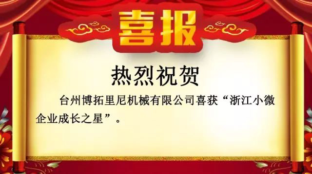 喜報(bào)！??！博拓里尼榮獲浙江小微企業(yè)成長之星。
